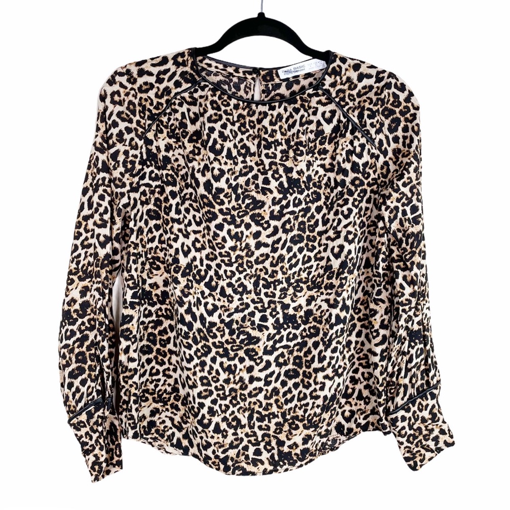 Zara Leopard Blouse with Leather Trimming - Picture 2 of 8